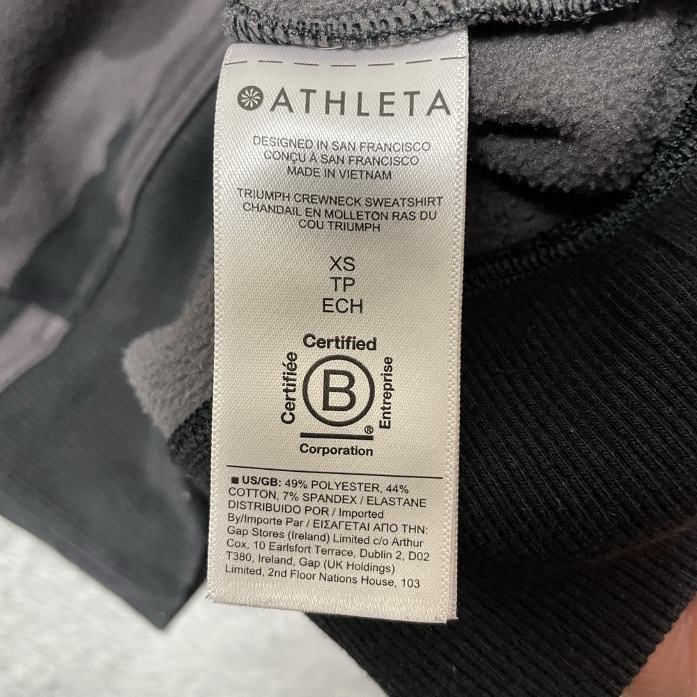 Athleta Sweatshirt Womens XS Gray Camo Fleece Triumph Crewneck Pullover Stretch - Picture 8 of 10